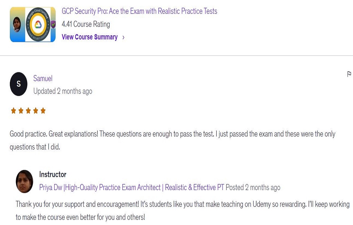 Samuel praising exam relevance